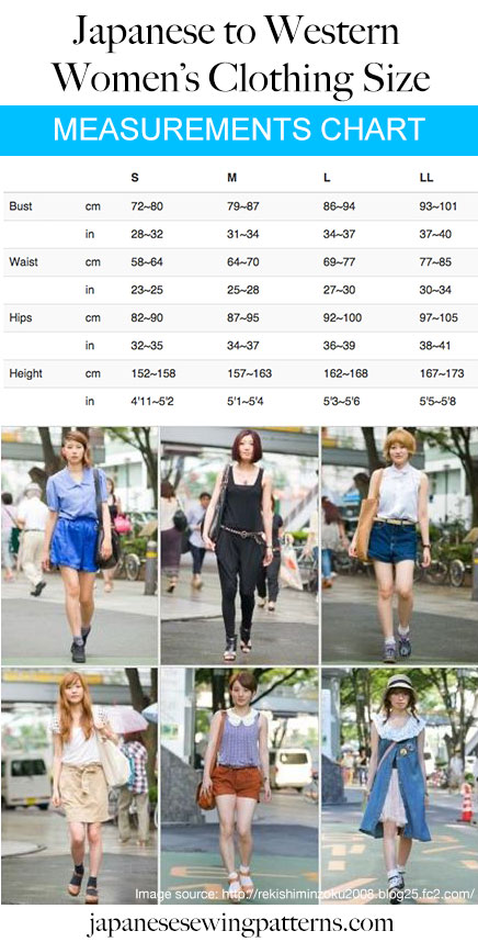 Convert Japanese clothing size to Western size chart measurements. More at www.japanesesewingpatterns.com