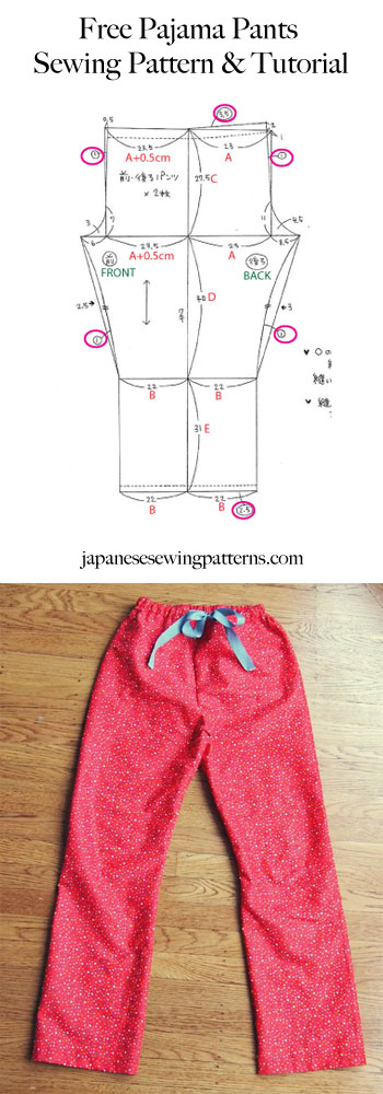 Japanese sewing patterns - Free Women's PJ Pajama Pants Sewing Pattern