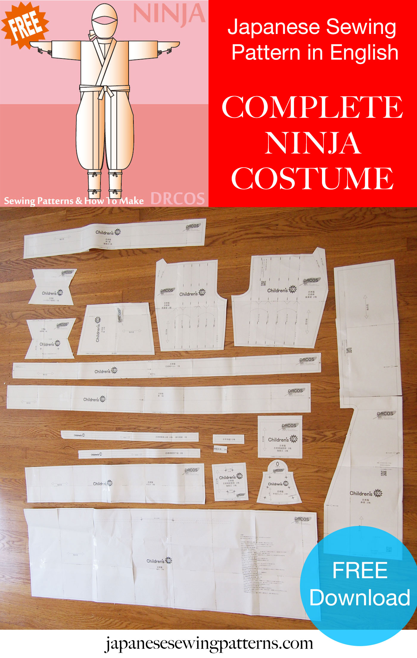Free Ninja costume cosplay sewing pattern
